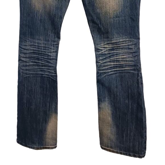 Almost Famous Distressed Jeans Sz 7 Blue Acid Wash Blue Embroidered Pockets Boho - Picture 11 of 16